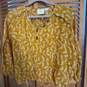 Maeve by Anthropologie Mustard Leaf Print Blouse – XSP